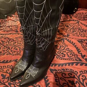 Black and white spider web cowboy style boots